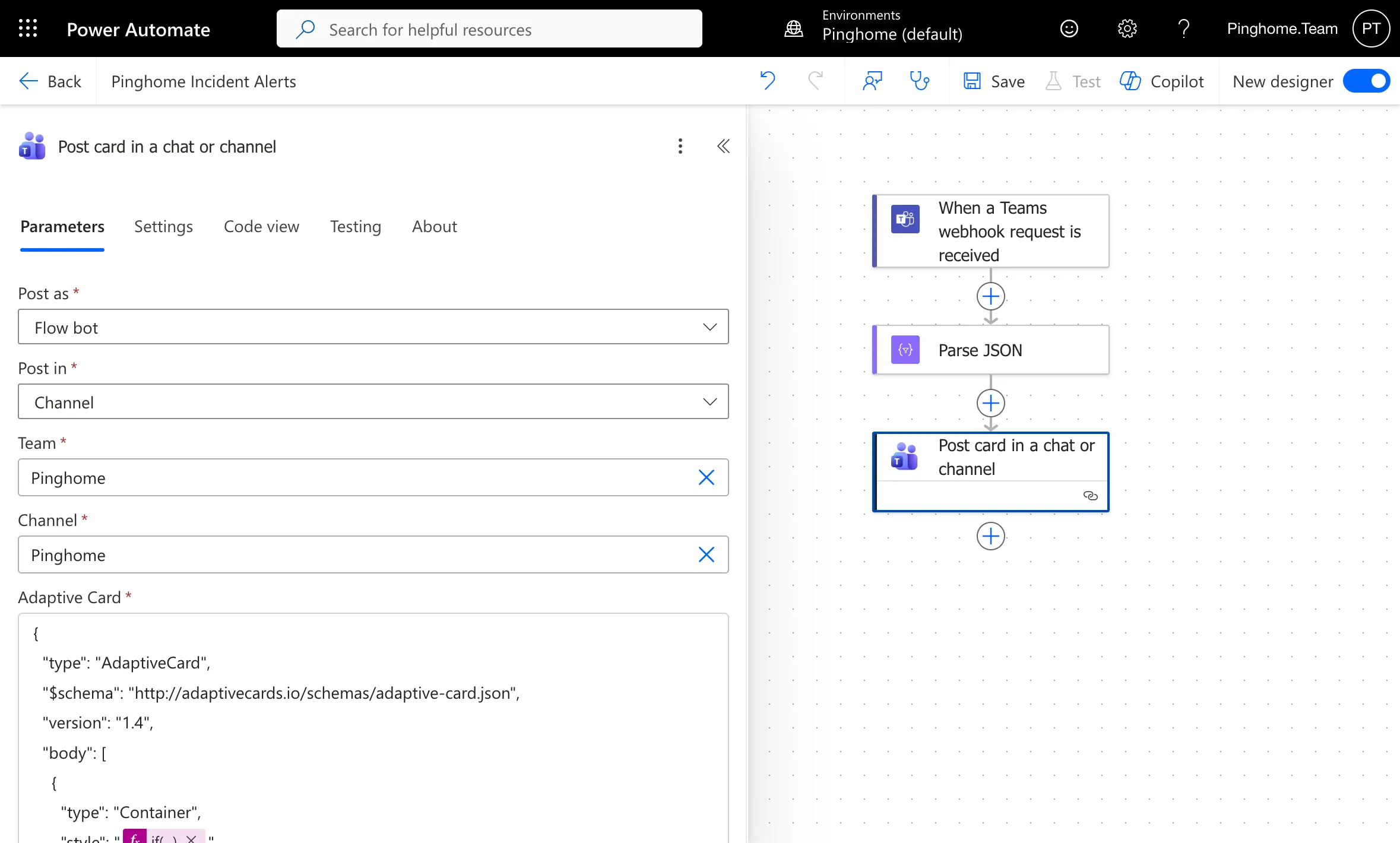 Step 6: Configure Teams Channel and Adaptive Card